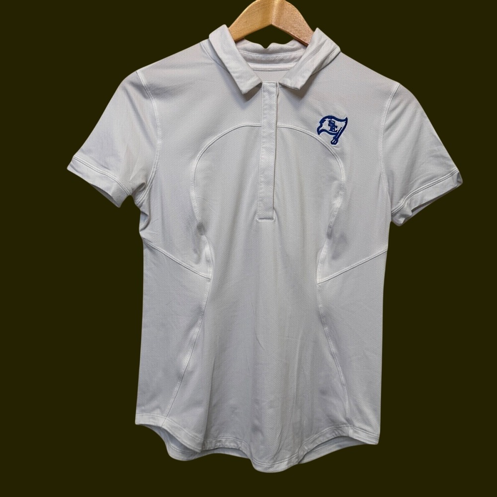Lululemon Quick Dry Polo Shirt Small White St Edwards HS Pirates Short Sleeve